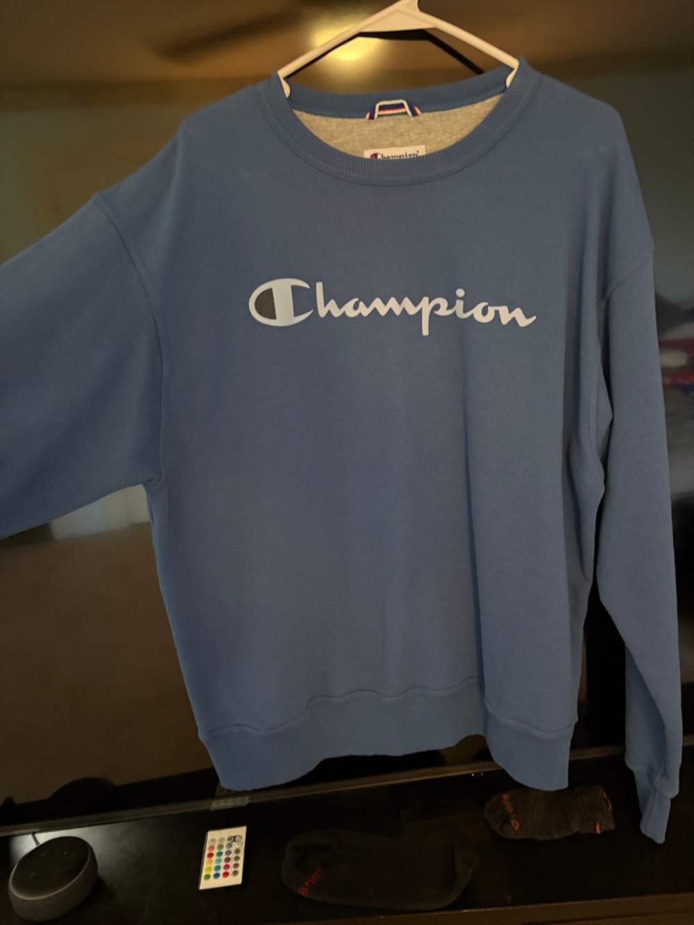 Champion Light Blue Script Logo Sweatshirt